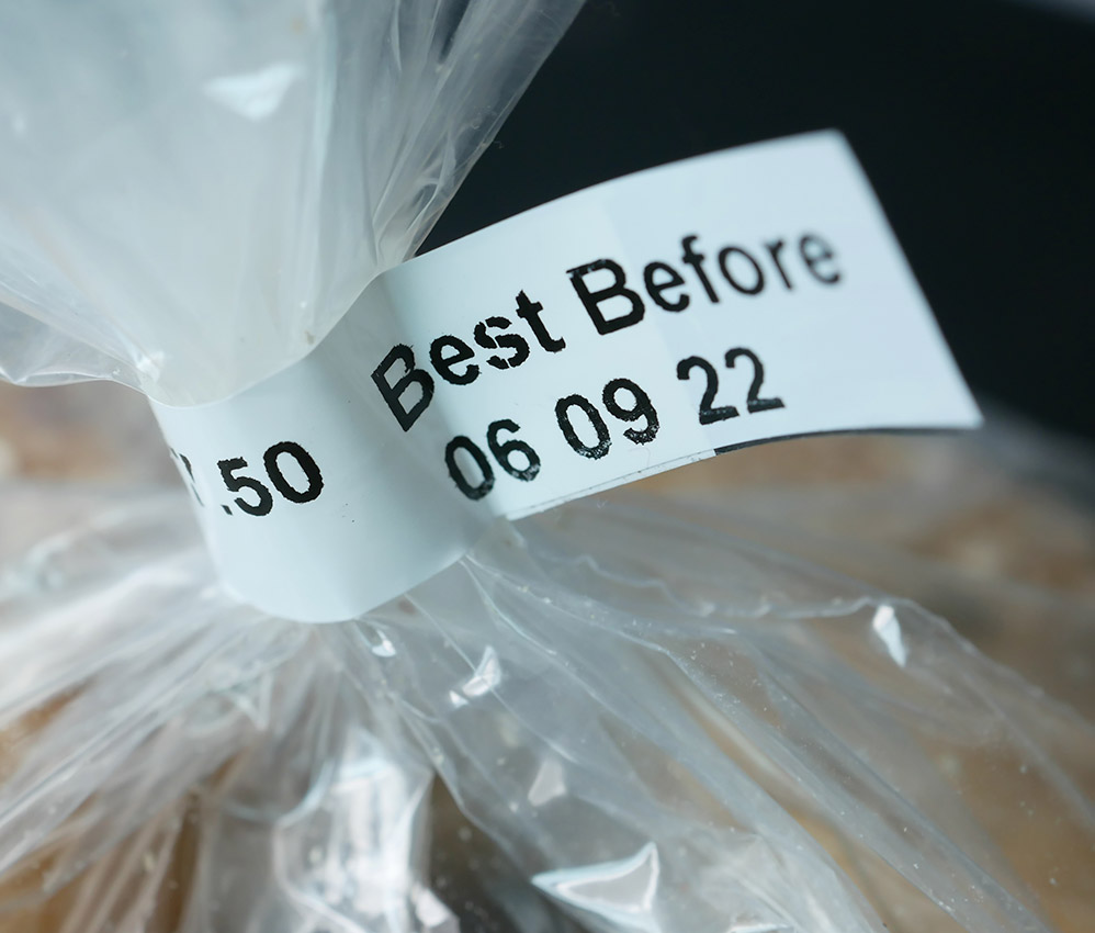 A sticker that reads "Best Before" with a date indicating an expiration date